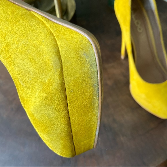 ALDO SHOES Yellow Suede Stilettos Pumps Genuine Leather 4 inch heels - Picture 8 of 11